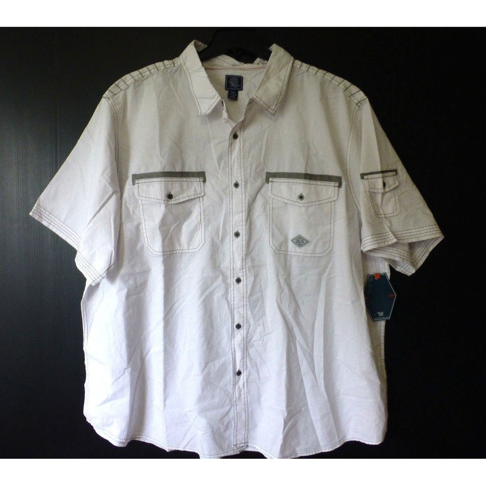 Black Jack Shirt Mens 2XL White w Grey Striped Accents Slim Fit Button Front New